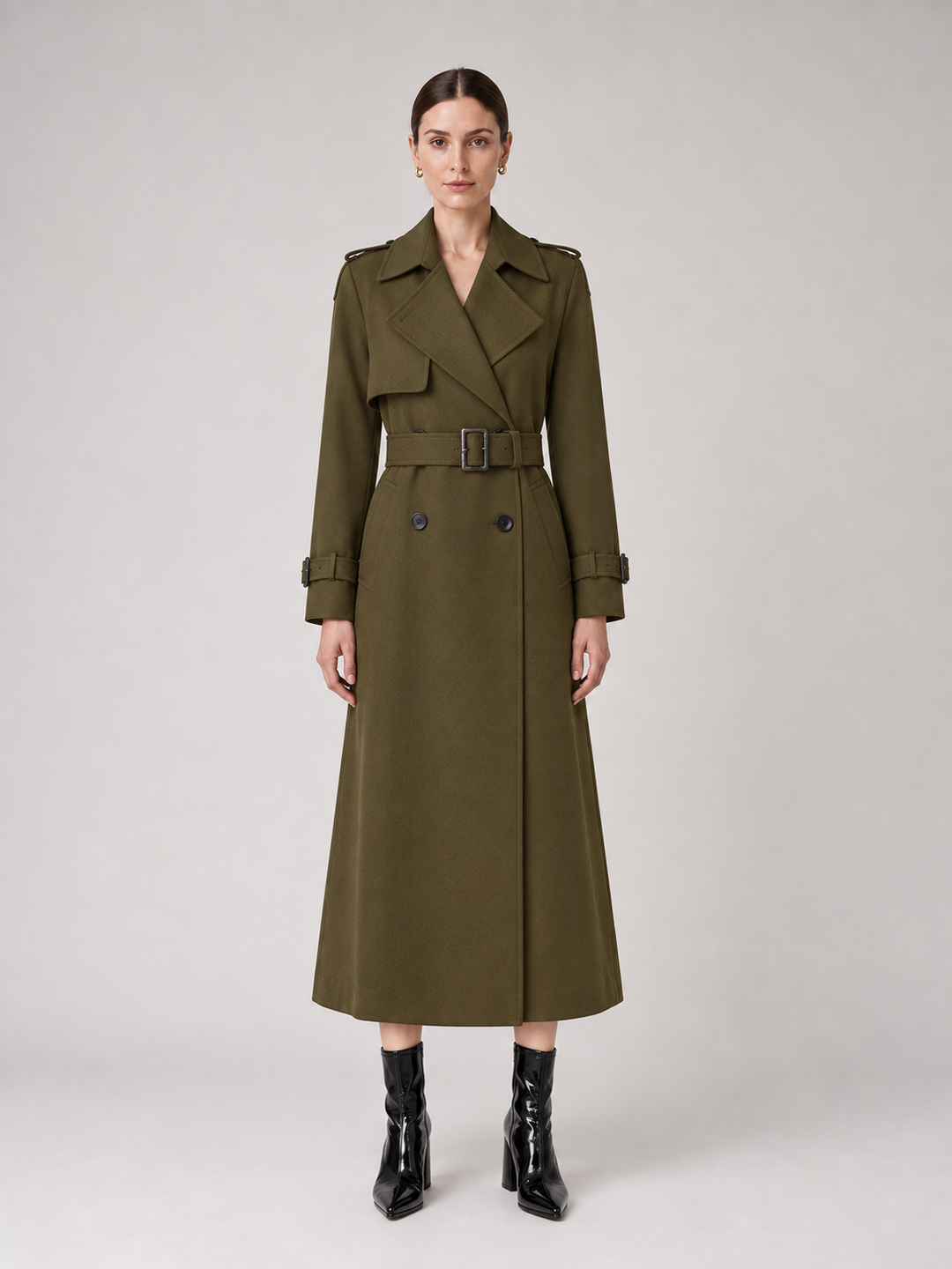 Multi-Color Belted Double-Breasted Midi Coat - 13