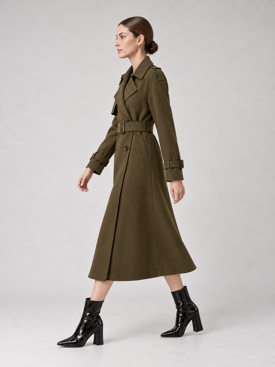 Multi-Color Belted Double-Breasted Midi Coat - 14