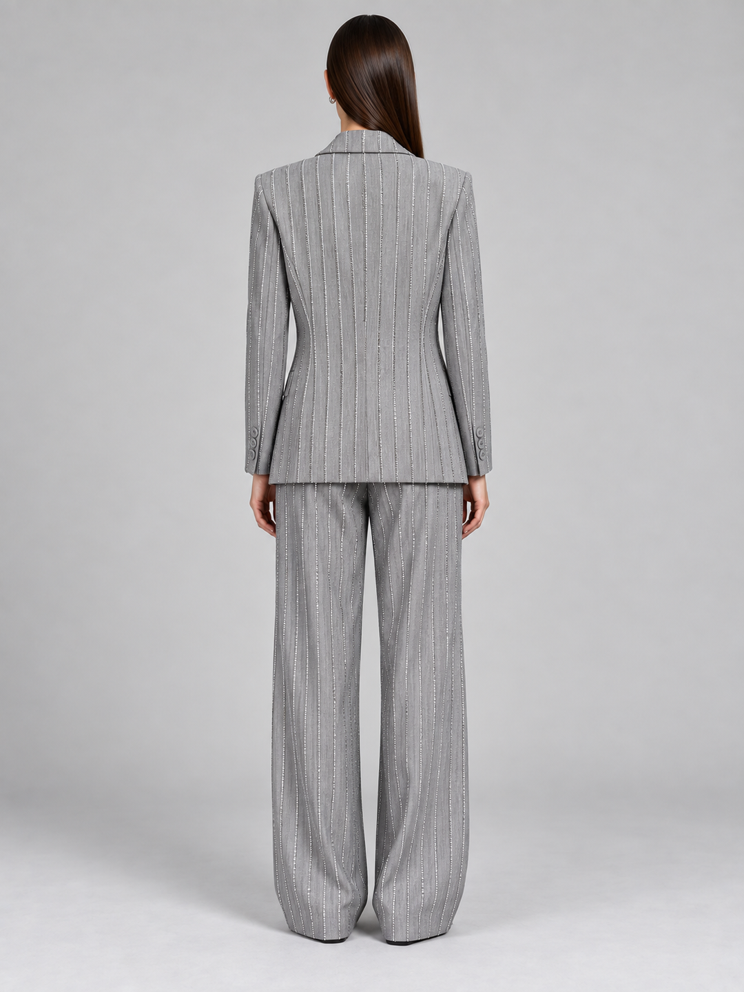 Gray Pinstripe Wide-Leg Pantsuit - 3