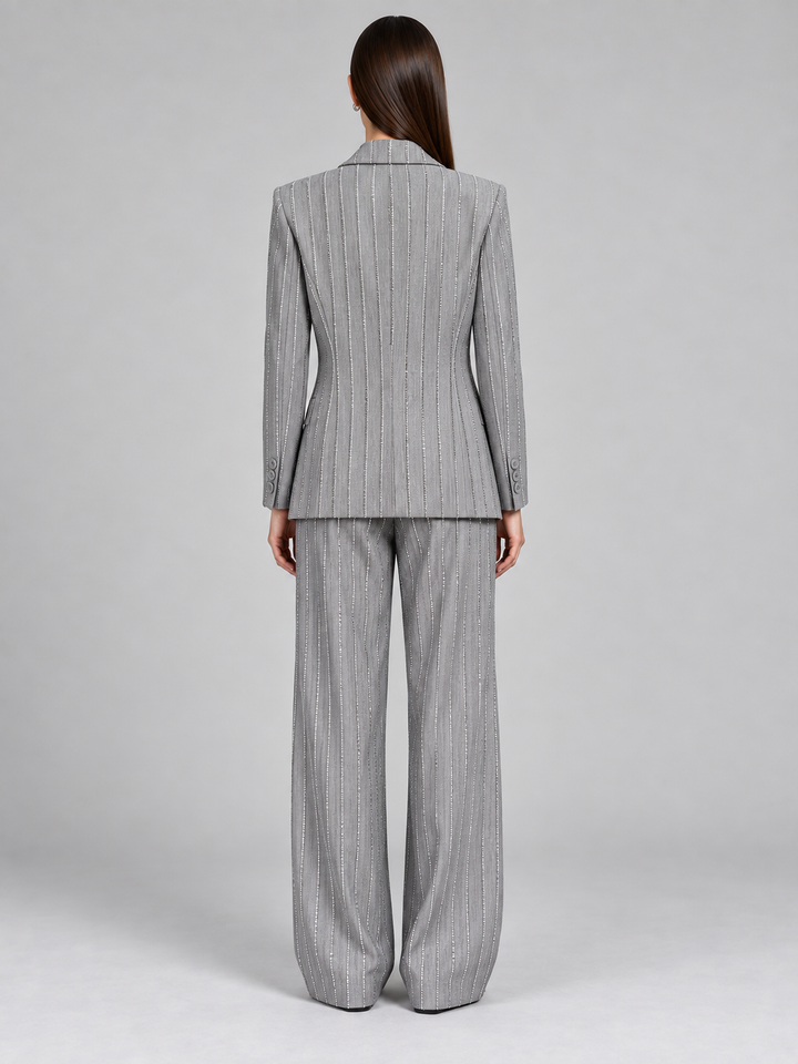 Gray Pinstripe Wide-Leg Pantsuit - 3