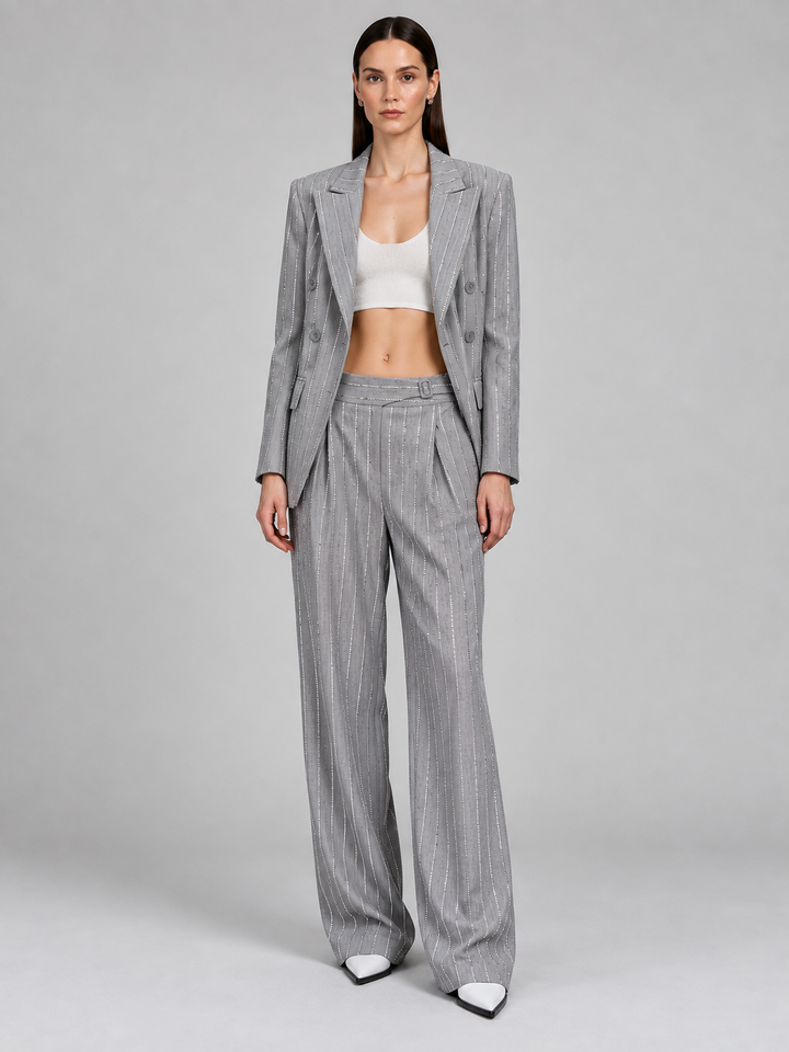 Gray Pinstripe Wide-Leg Pantsuit - 1