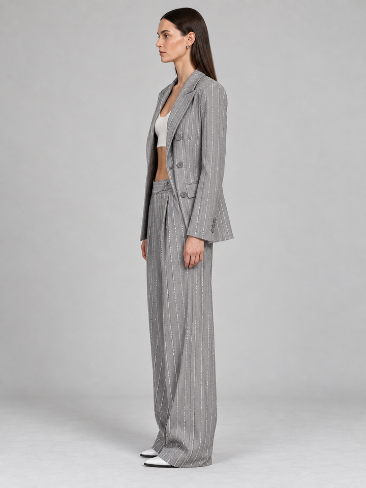 Gray Pinstripe Wide-Leg Pantsuit - 2