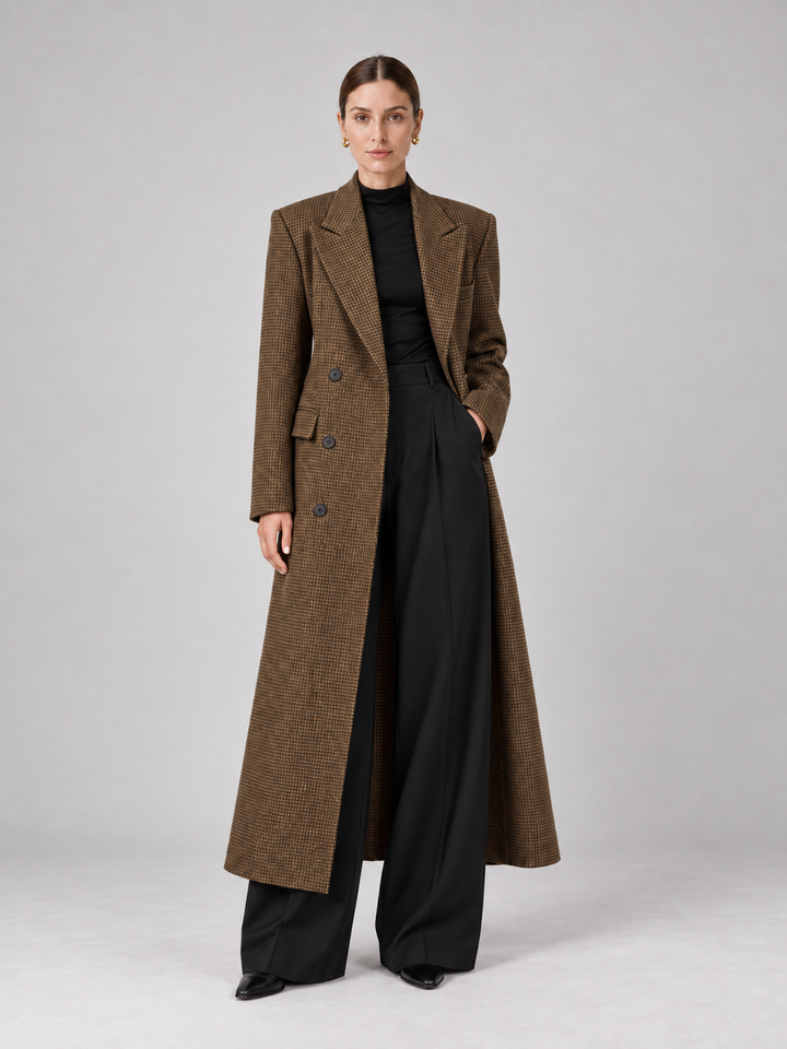 Camel Brown Color Block Maxi Coat - 1