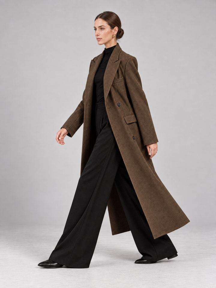 Camel Brown Color Block Maxi Coat - 2