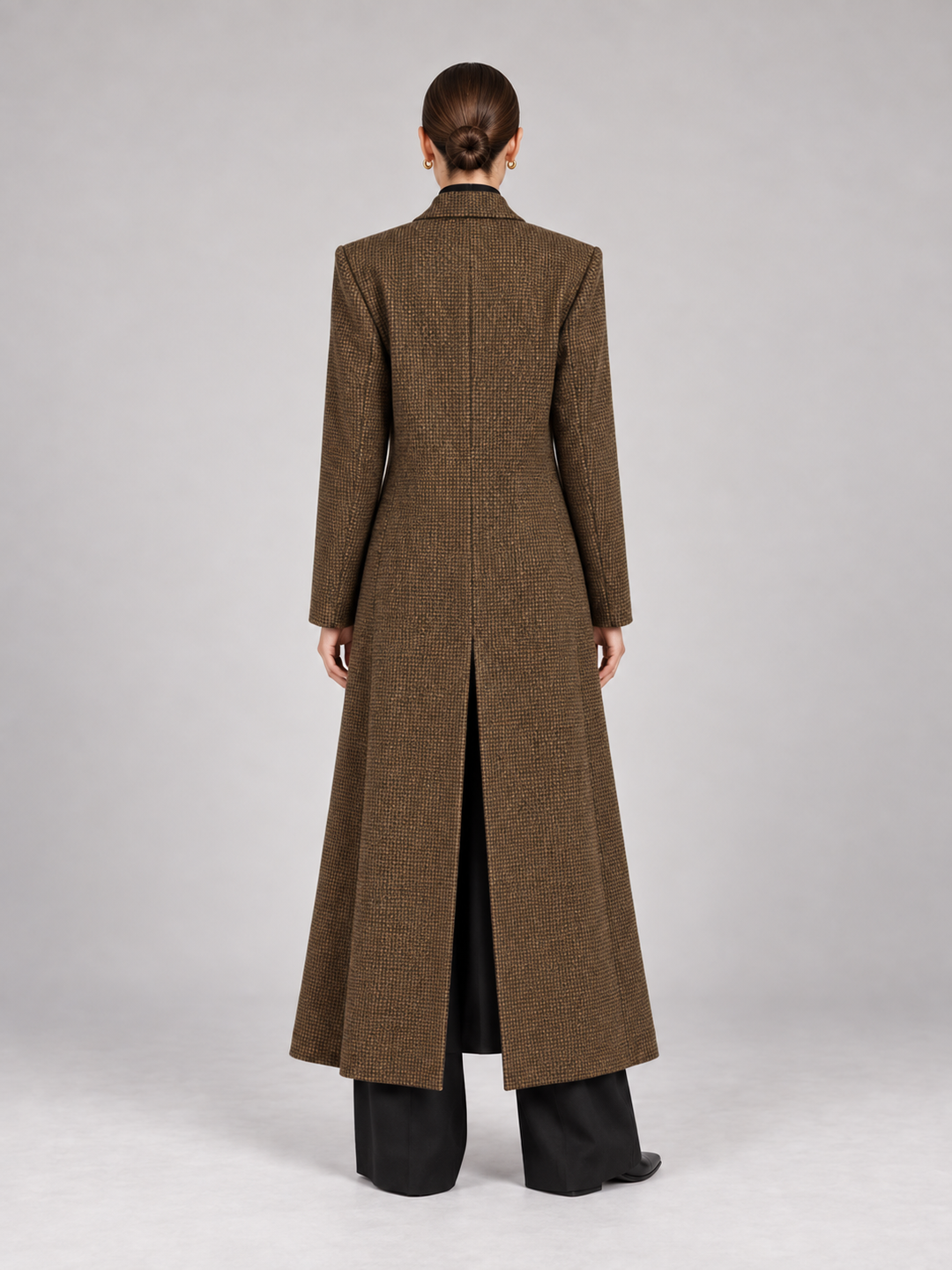 Camel Brown Color Block Maxi Coat - 3