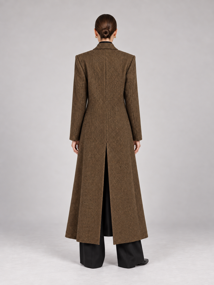 Camel Brown Color Block Maxi Coat - 3