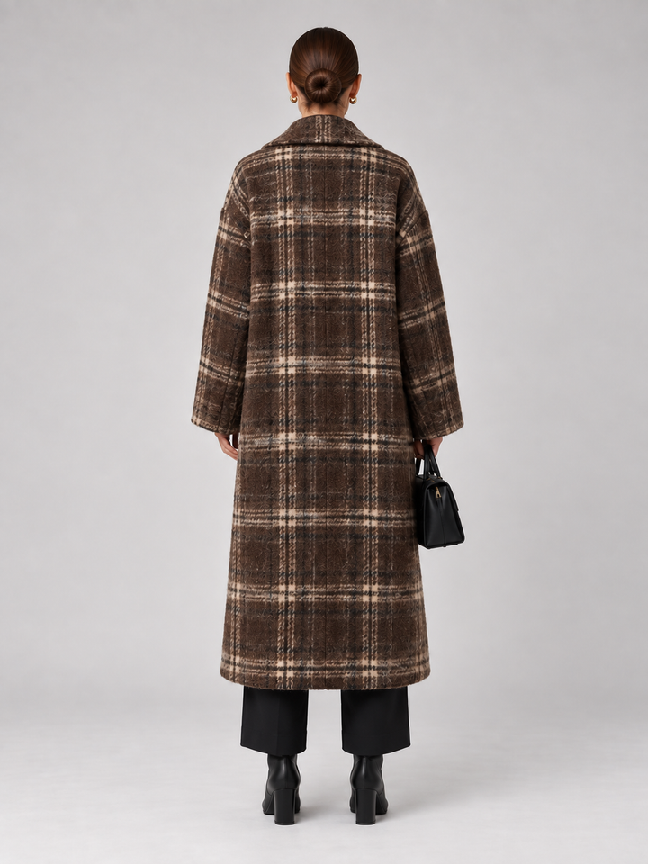 Brown Plaid Oversized Long Coat - 3