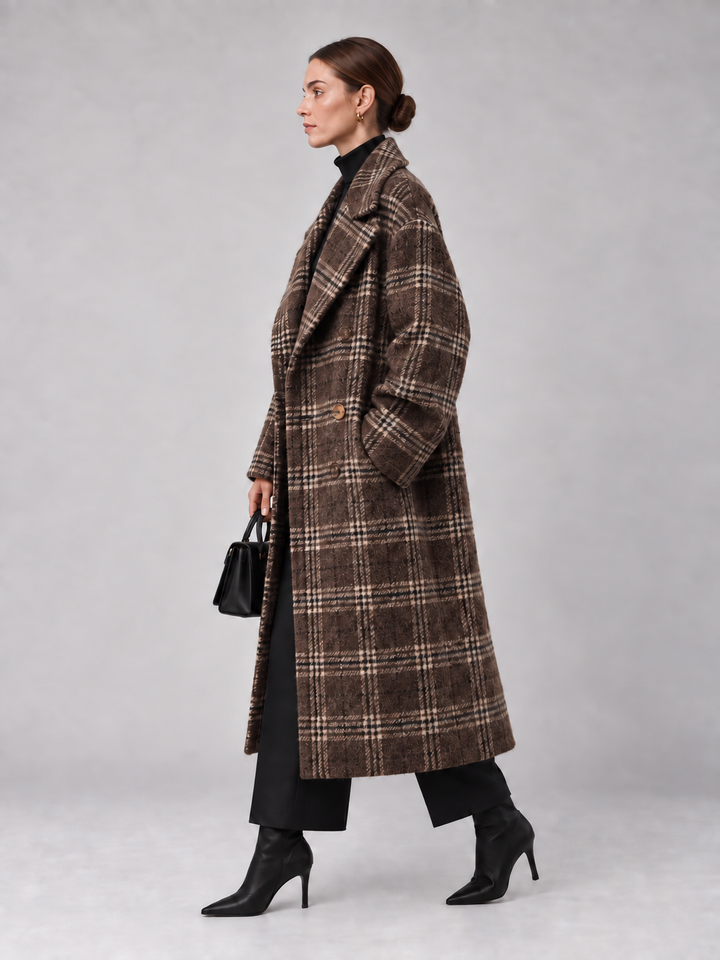 Brown Plaid Oversized Long Coat - 2