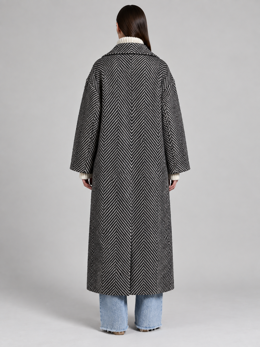 Charcoal Textured Oversized Long Coat - 3