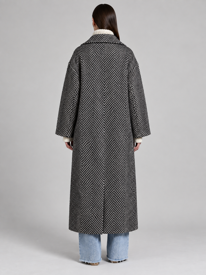 Charcoal Textured Oversized Long Coat - 3