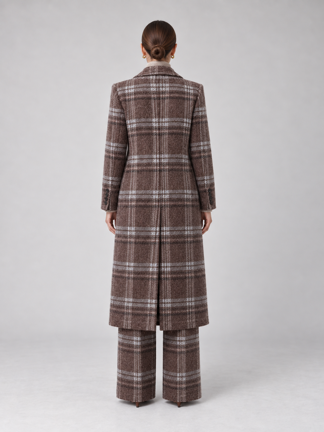 Brown Plaid Wide-Leg Pantsuit - 3