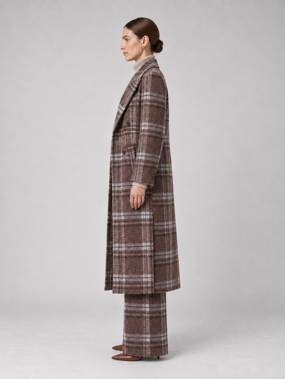 Brown Plaid Wide-Leg Pantsuit - 2