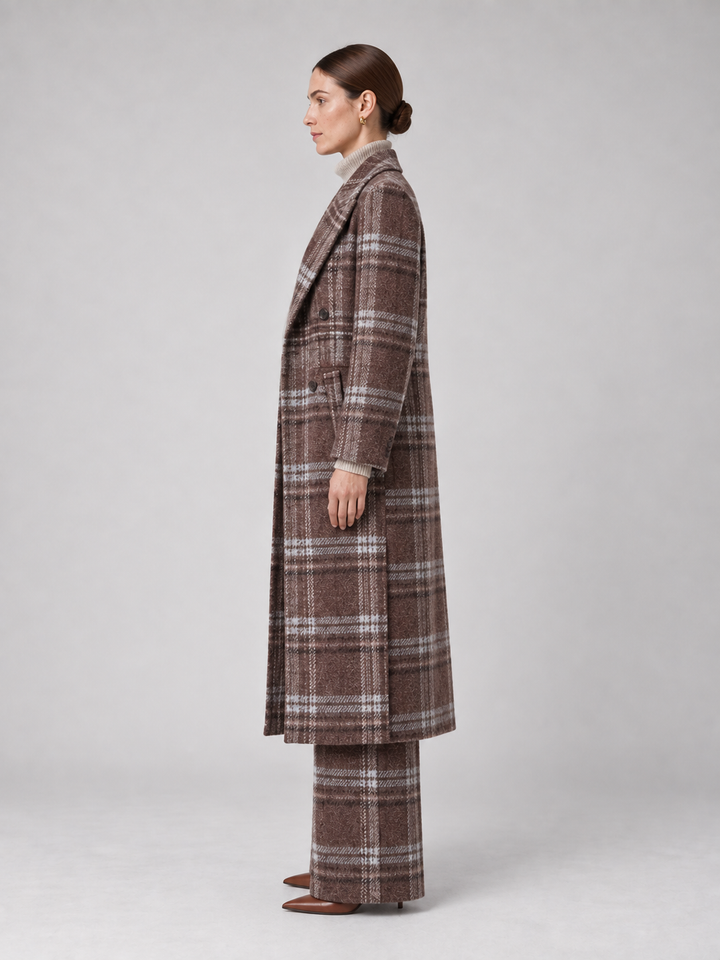 Brown Plaid Wide-Leg Pantsuit - 2