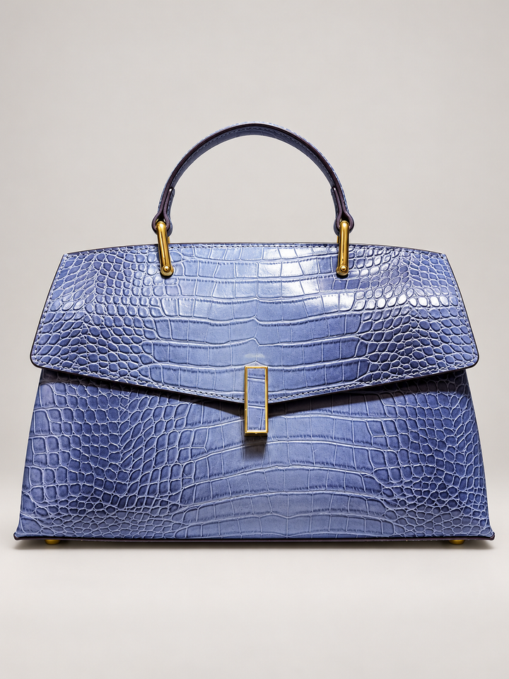 Croc-Embossed Top Handle Bag with Gold-Tone Clasp