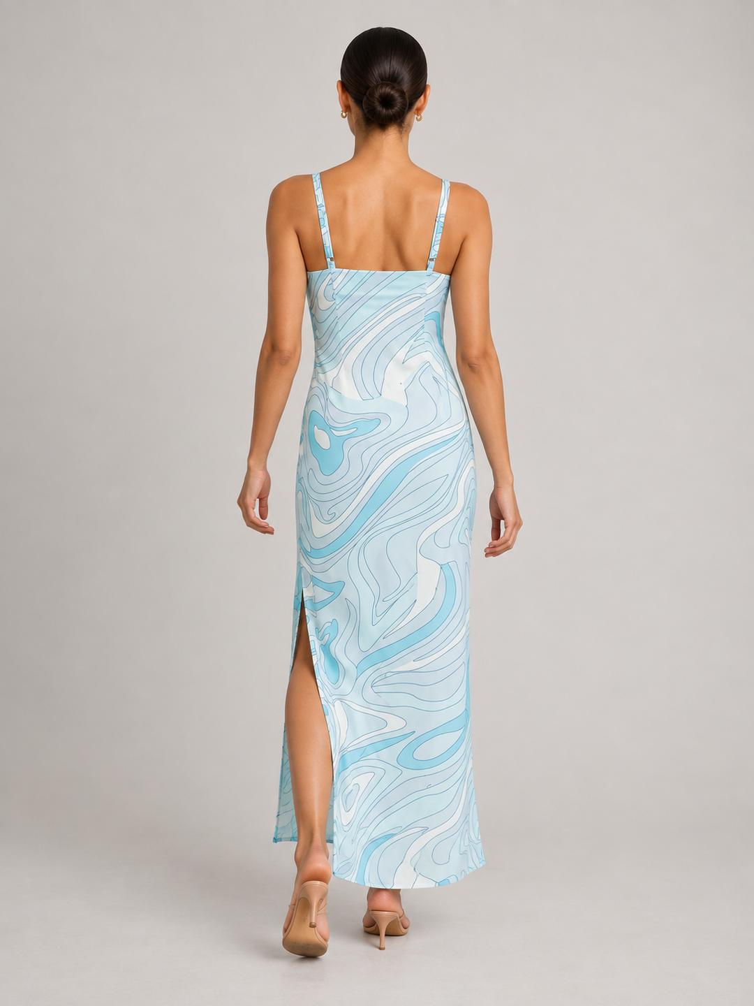Retro Psychedelic Swirl Print Silk Slip Maxi Dress