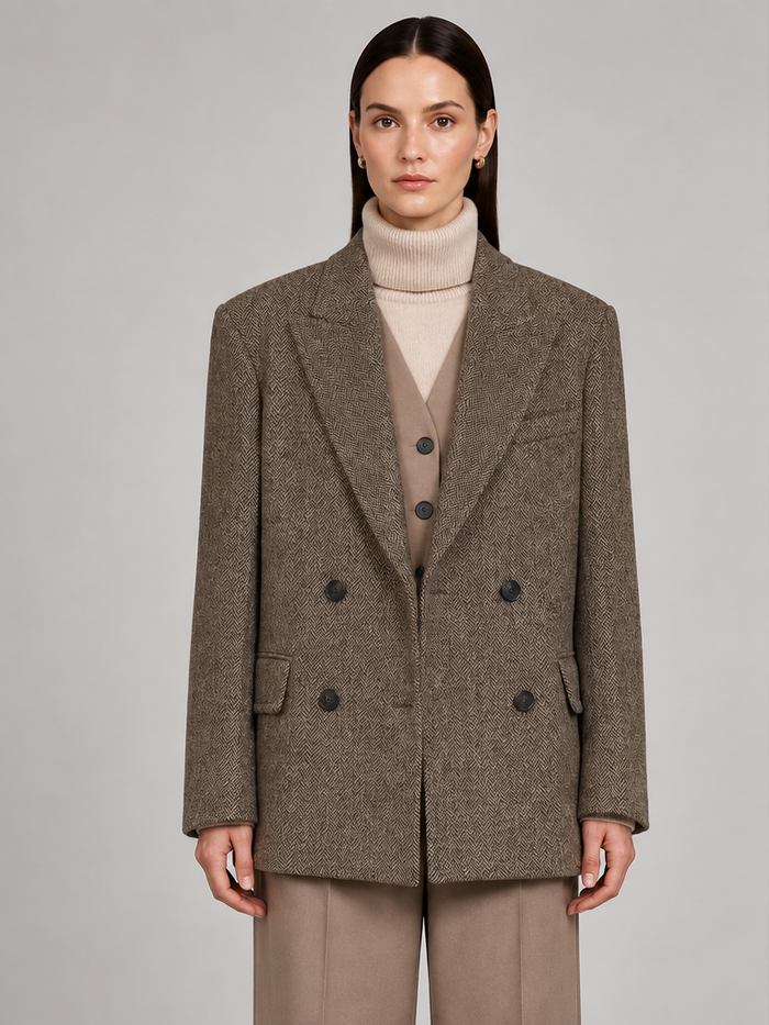 Wide-shoulder Loose-fit Wool Blazer