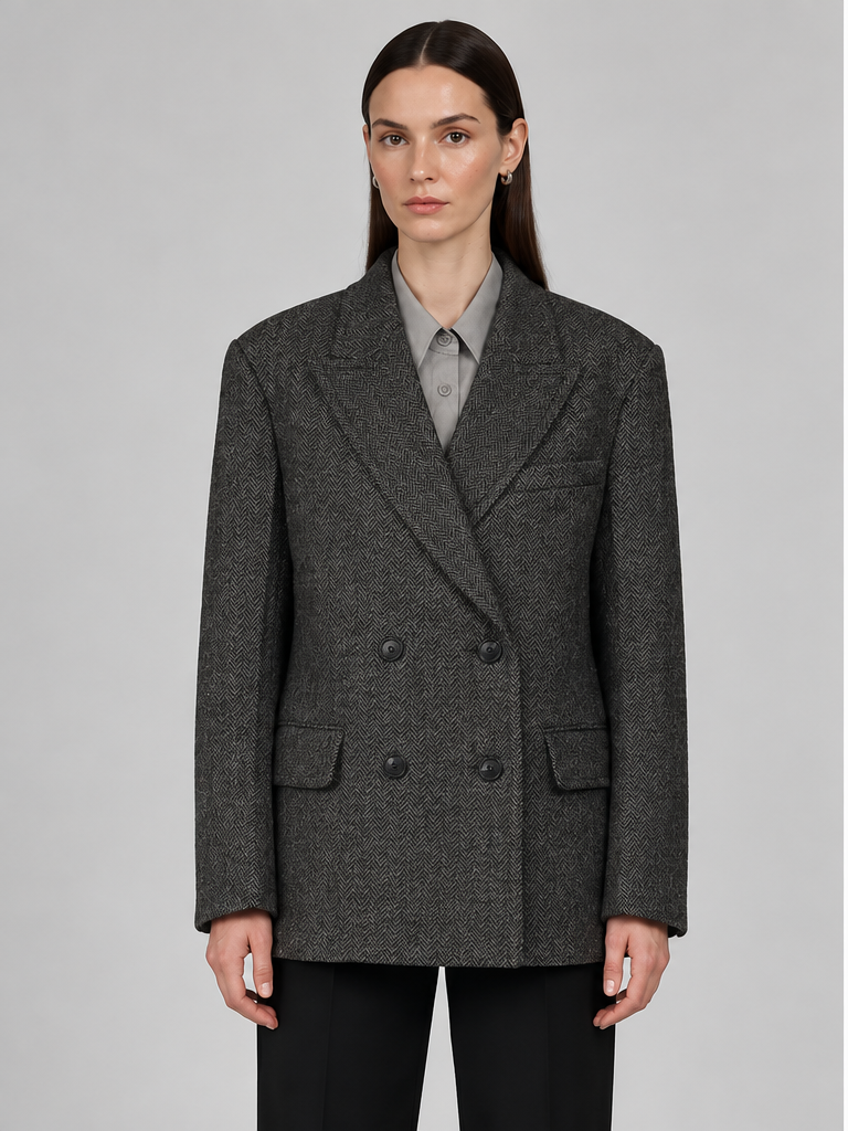 Wide-shoulder Loose-fit Wool Blazer