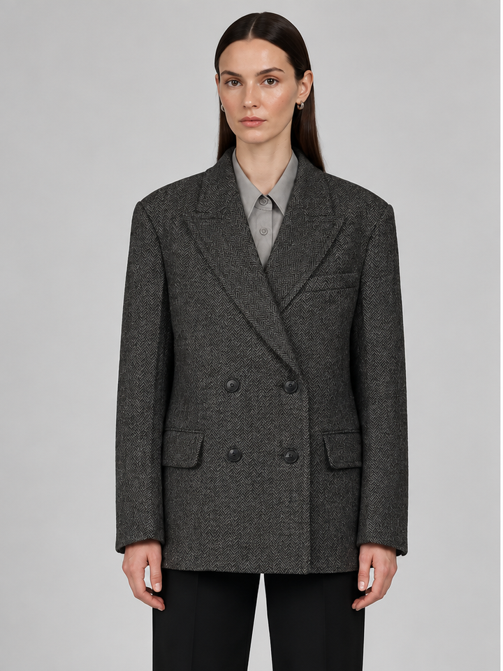 Wide-shoulder Loose-fit Wool Blazer