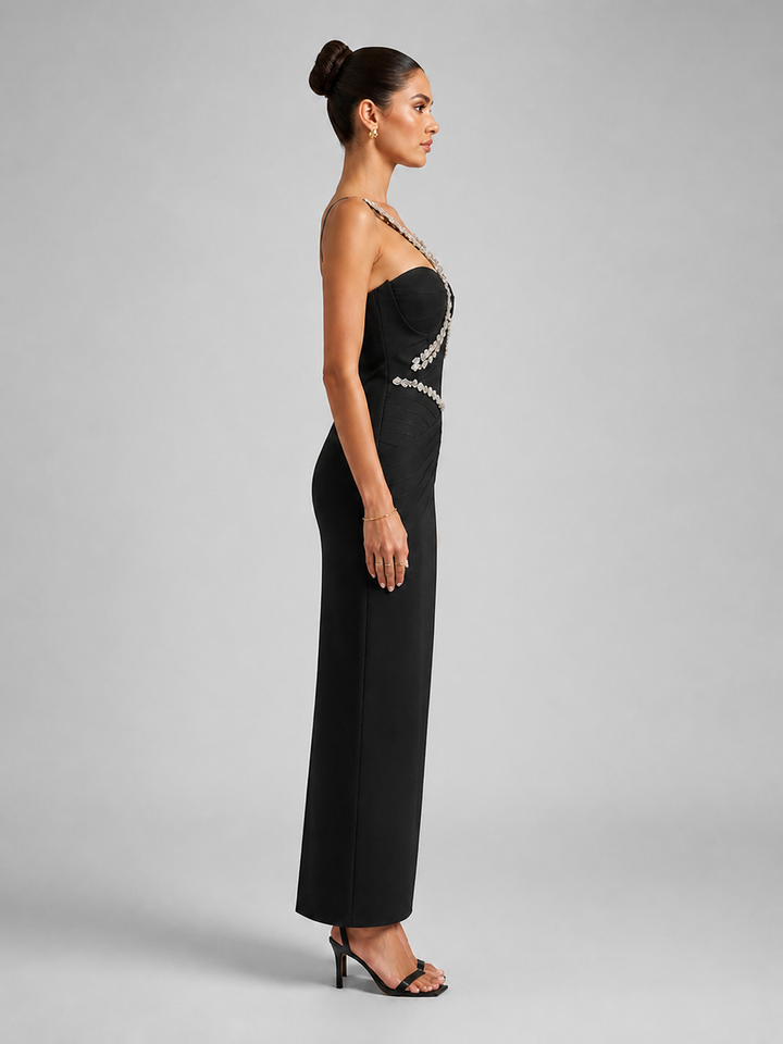 Noemi Black Embellished Column Gown – view 3