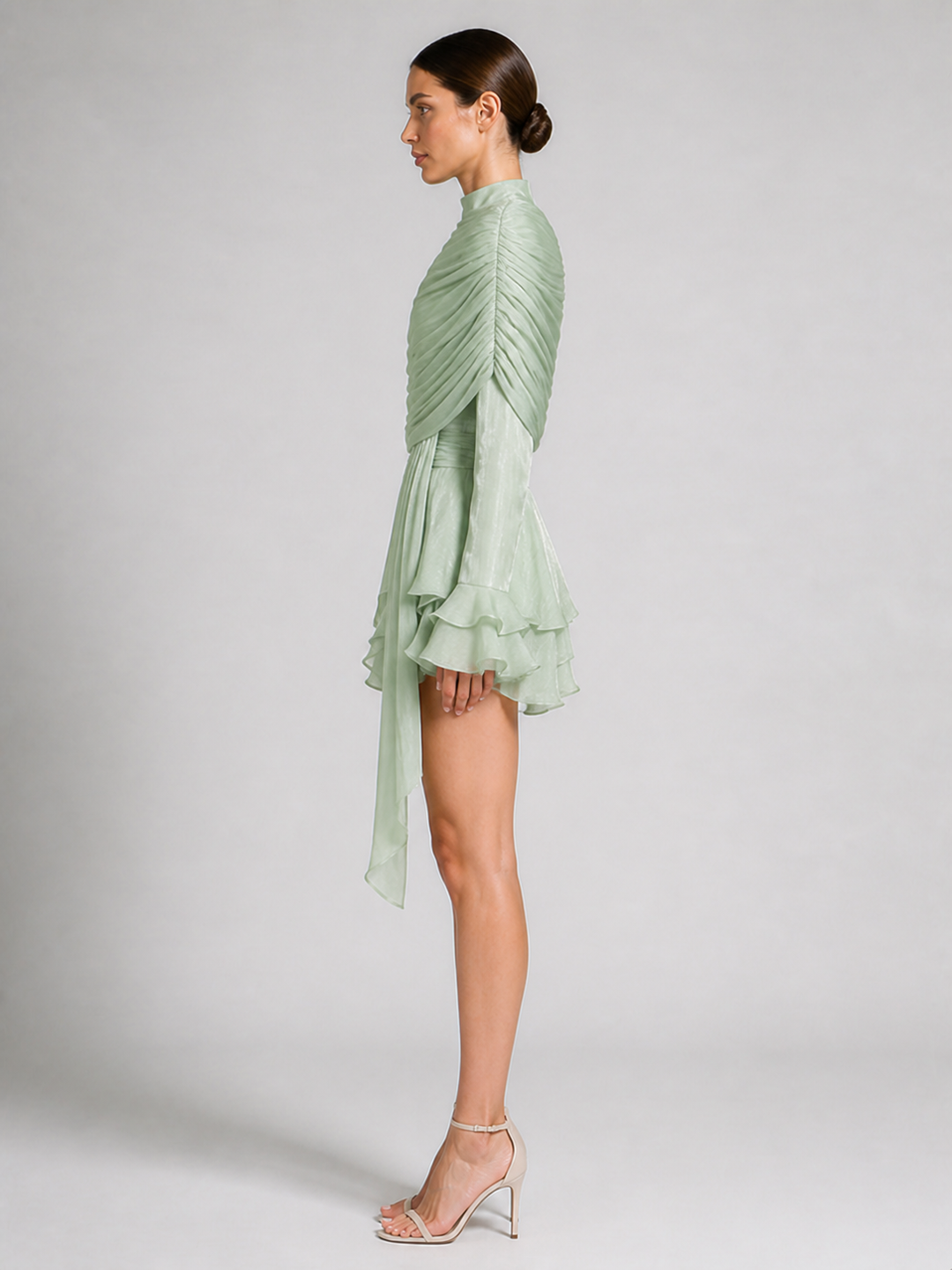 Elise Mint-Green Pleated Ruffle Mini Dress – view 1
