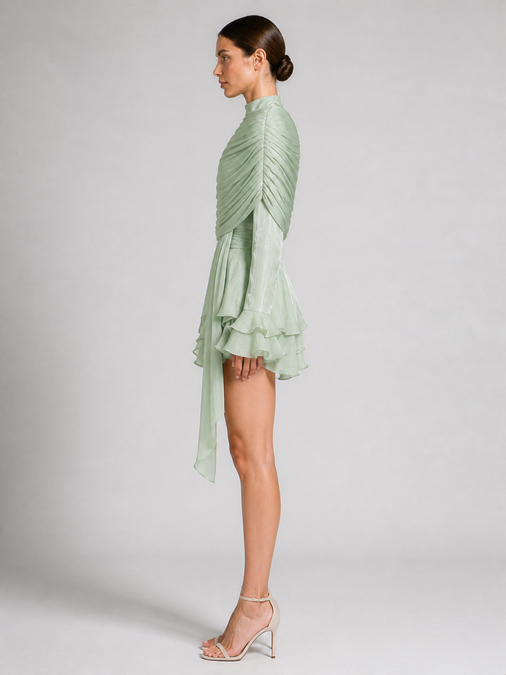Elise Mint-Green Pleated Ruffle Mini Dress – view 1