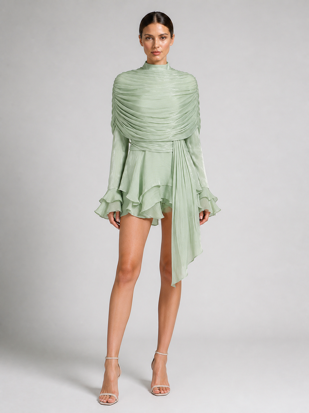 Elise Mint-Green Pleated Ruffle Mini Dress – view 3
