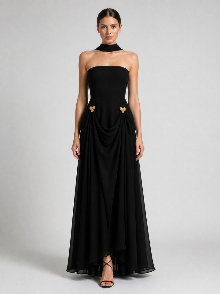 Sabine Black Halter-Neck Evening Gown – view 2