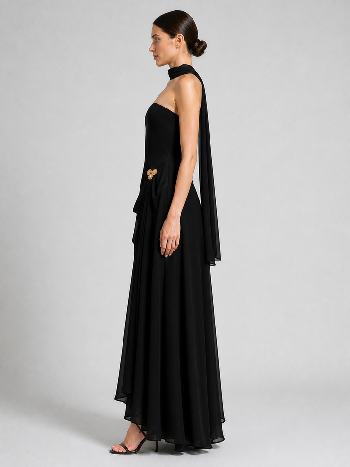 Sabine Black Halter-Neck Evening Gown – view 3