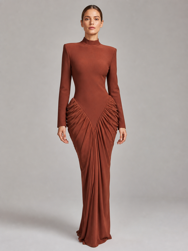 Odette Terracotta-Brown Column Gown – view 1