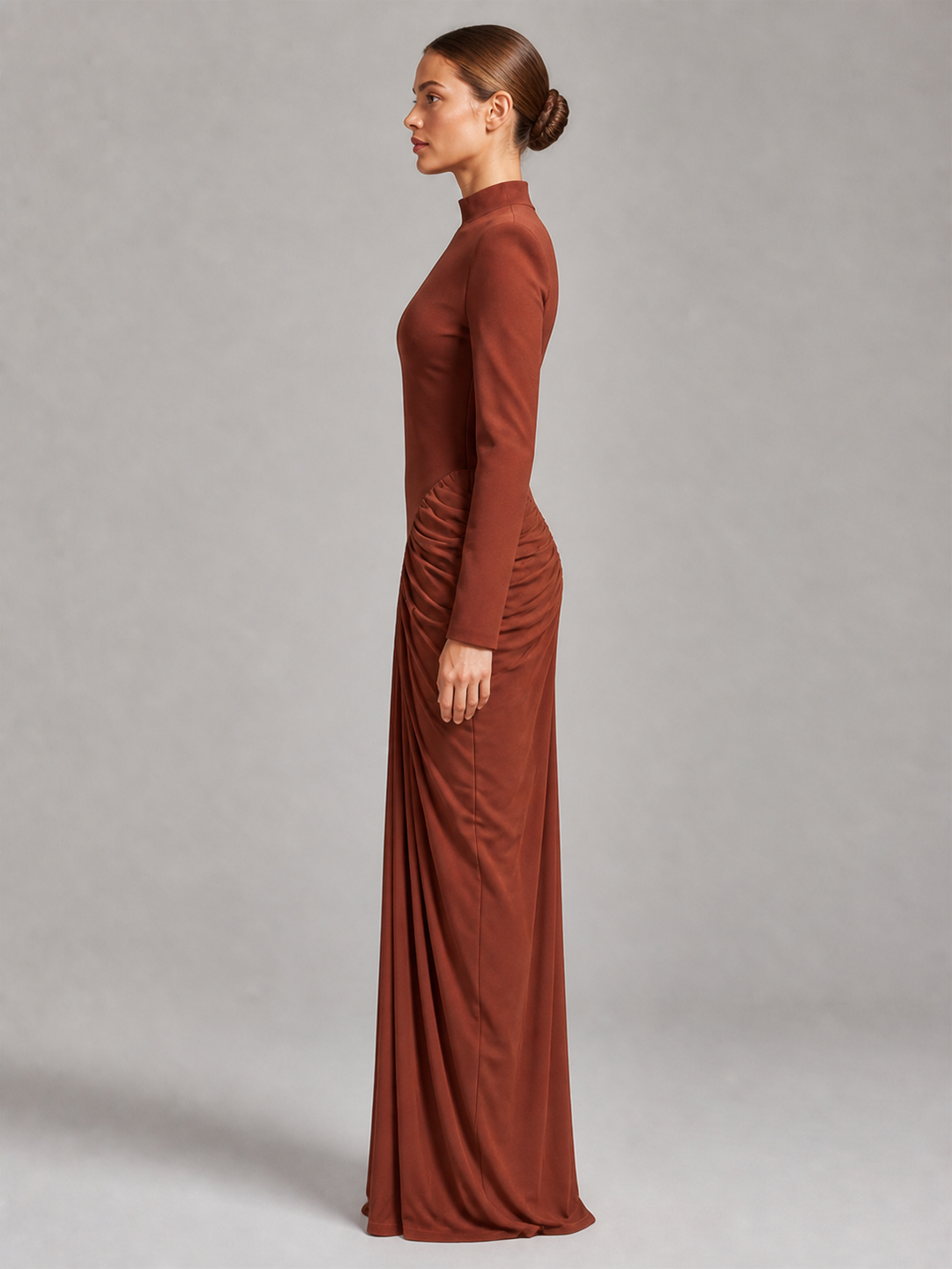 Odette Terracotta-Brown Column Gown – view 2