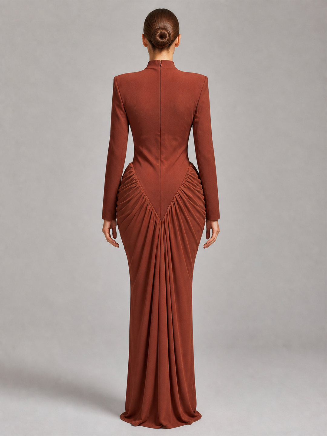 Odette Terracotta-Brown Column Gown – view 3