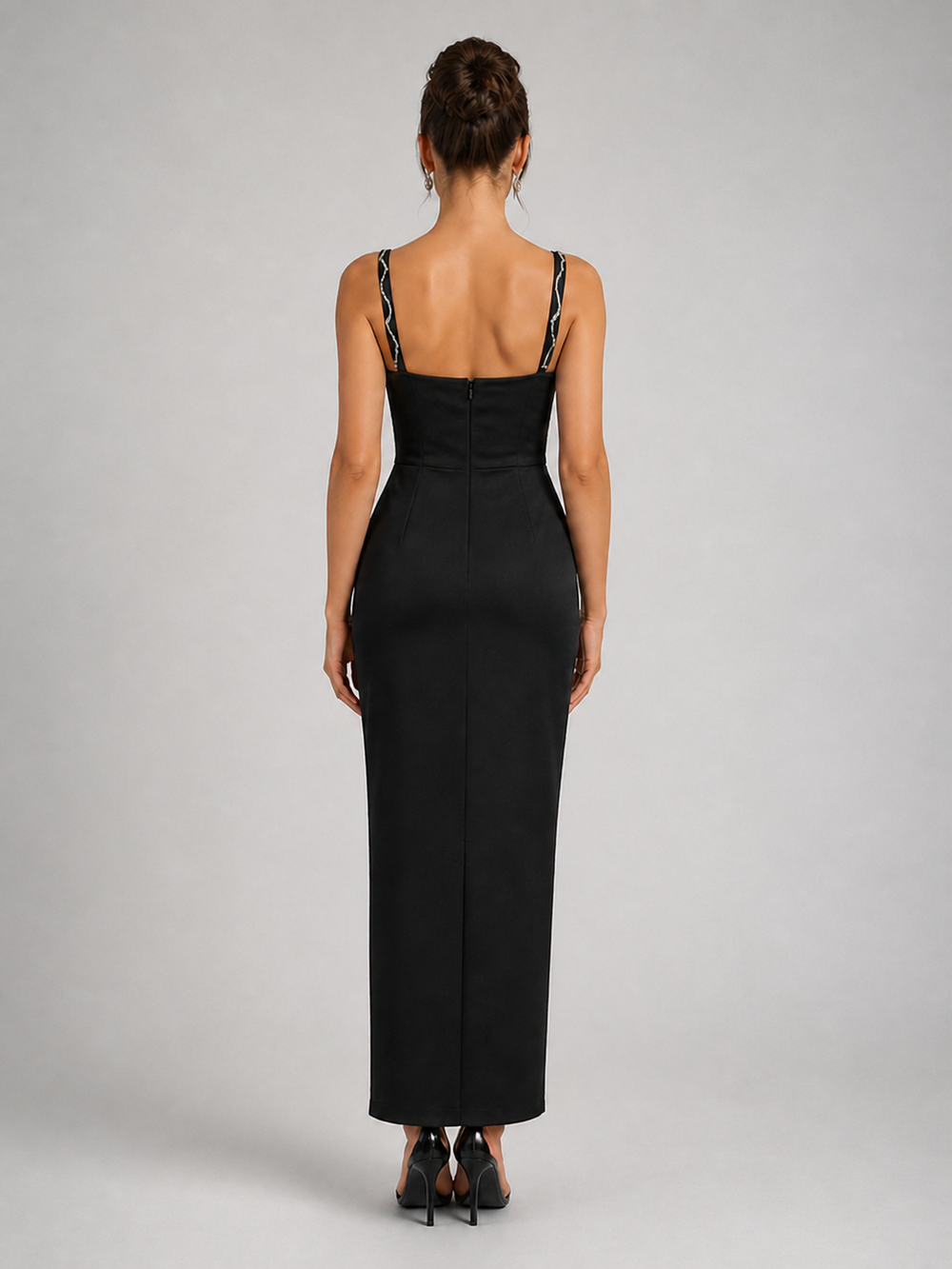 Celeste Black Embellished Strap Gown – view 1