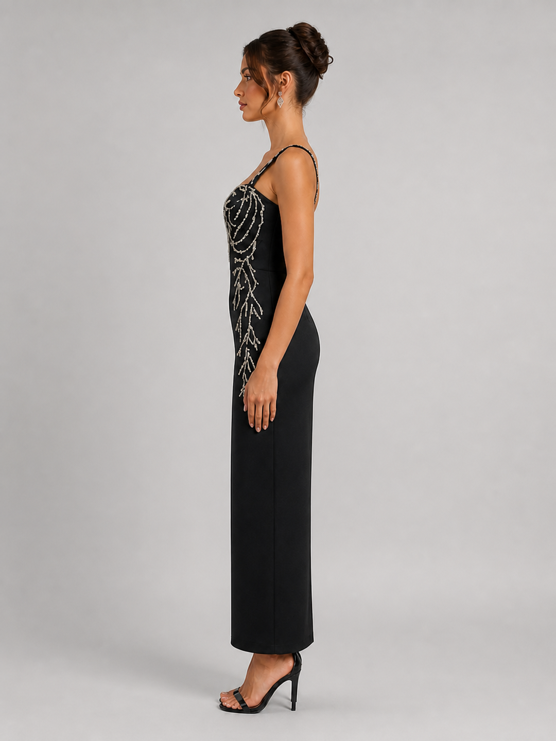 Celeste Black Embellished Strap Gown – view 2