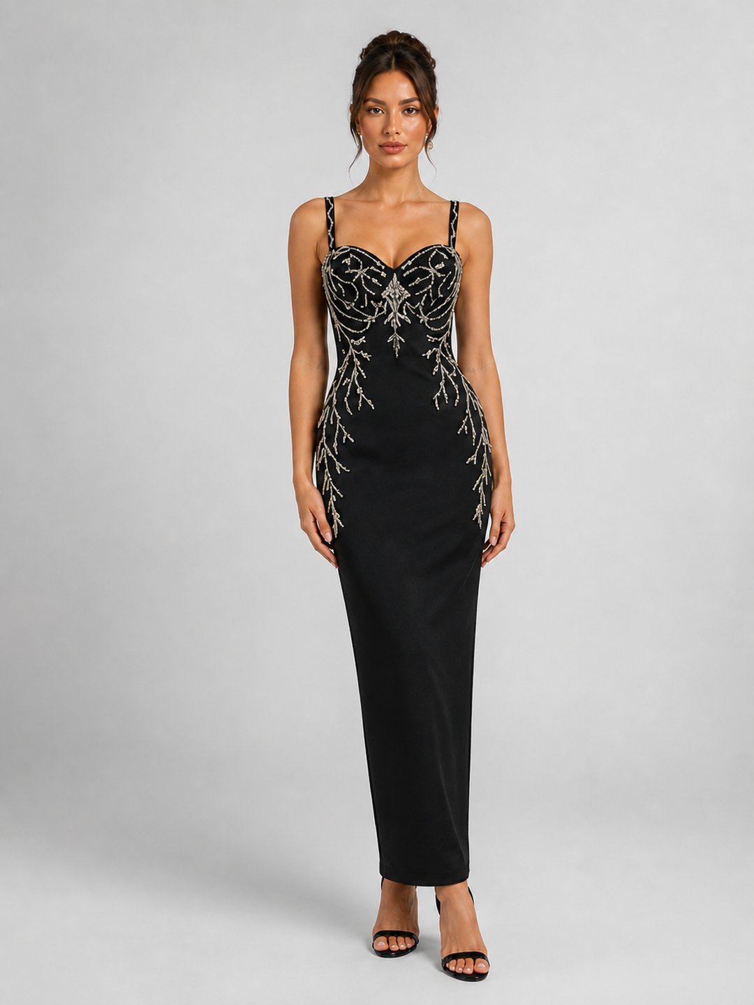 Celeste Black Embellished Strap Gown – view 3
