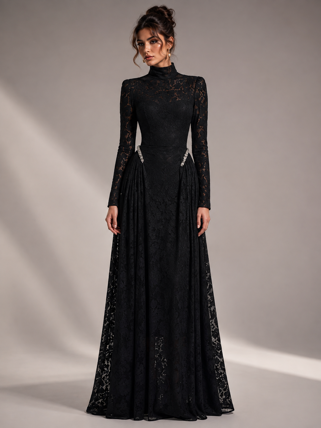 Vivienne High-Neck Lace Evening Gown – view 1
