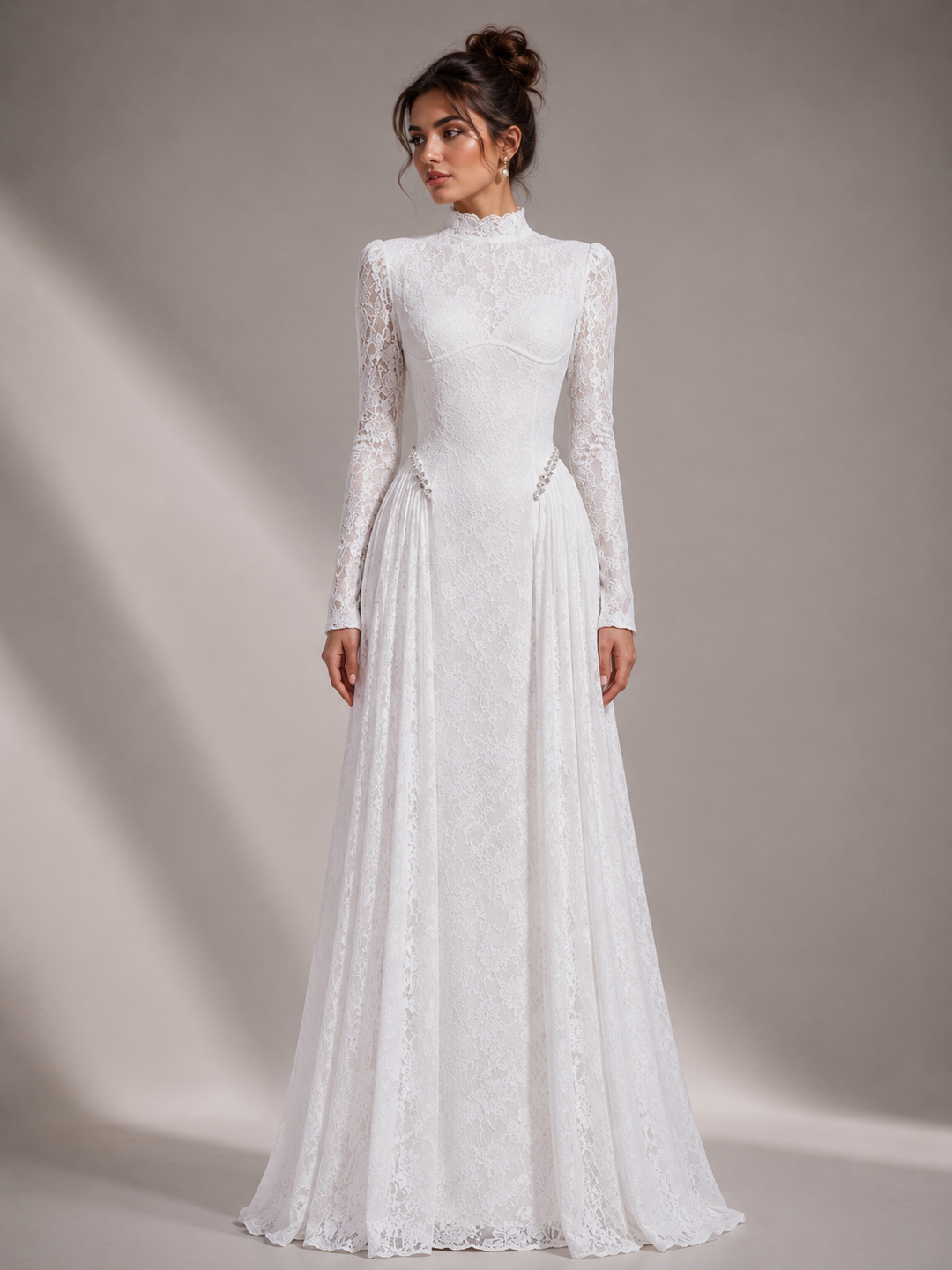 Vivienne High-Neck Lace Evening Gown – view 3