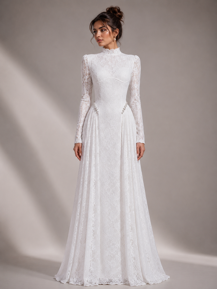 Vivienne High-Neck Lace Evening Gown – view 3