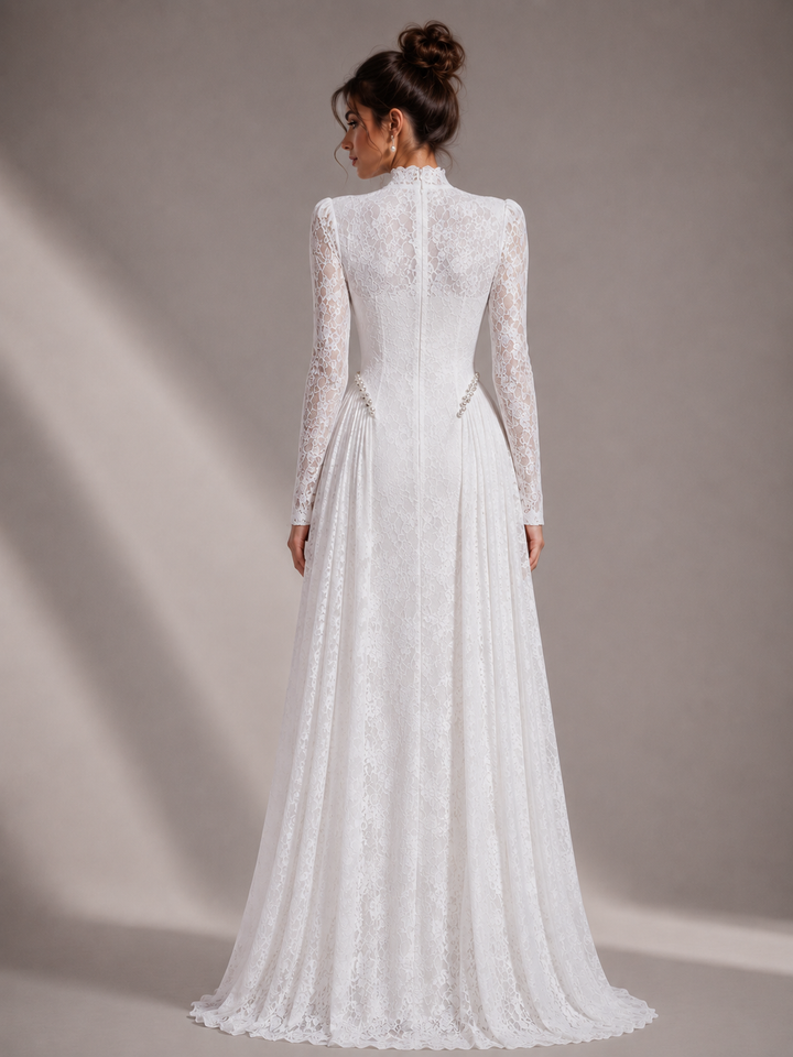 Vivienne High-Neck Lace Evening Gown – view 4