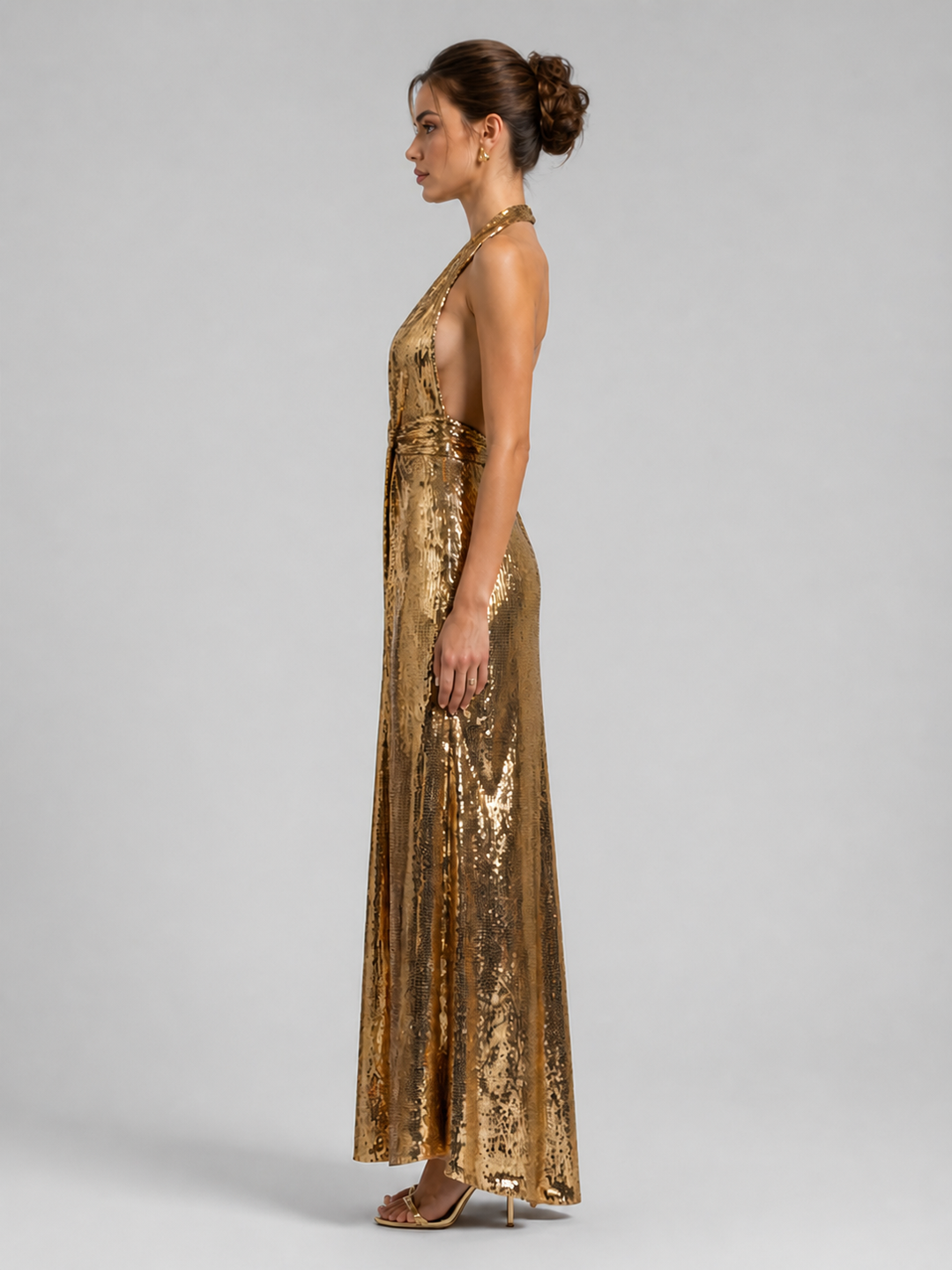 Aurelia Antique-Gold Draped Gown – view 2