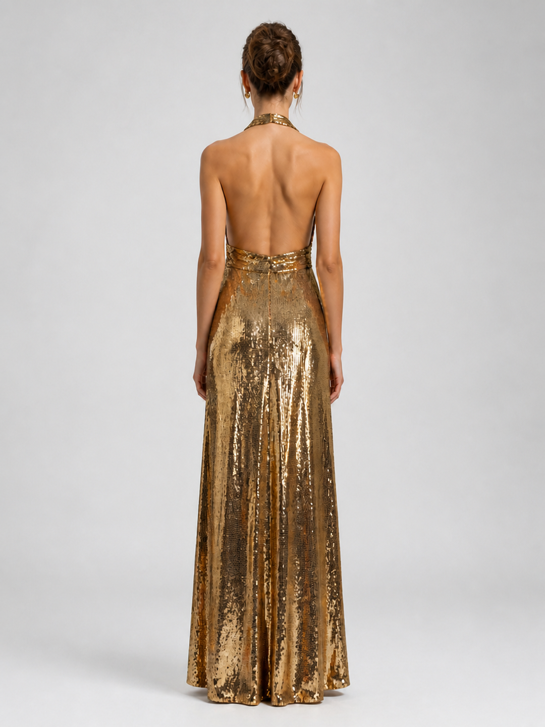 Aurelia Antique-Gold Draped Gown – view 3