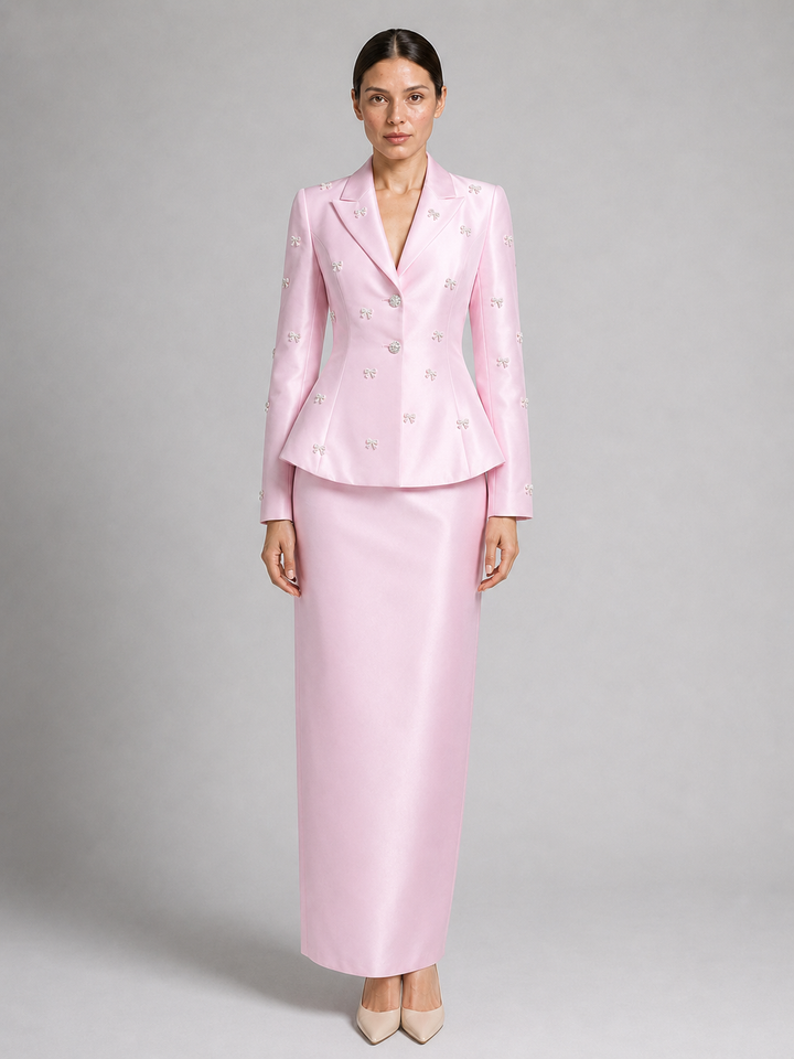 Camille Blush-Pink Long-Sleeve Column Dress – view 1