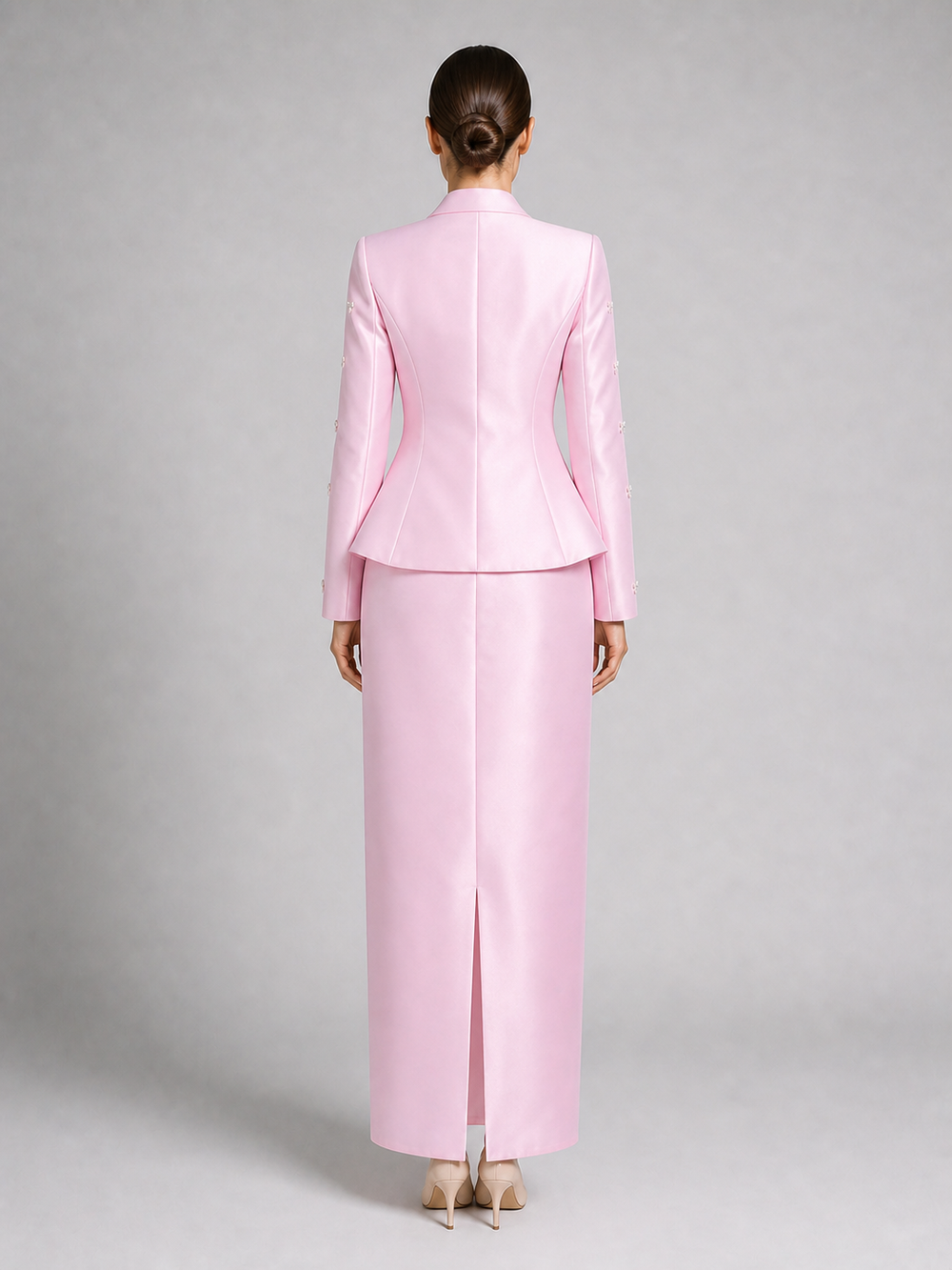 Camille Blush-Pink Long-Sleeve Column Dress – view 2