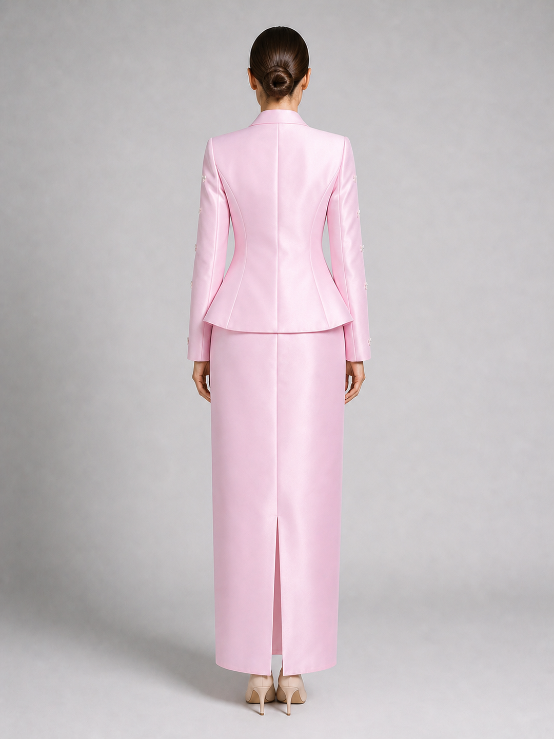 Camille Blush-Pink Long-Sleeve Column Dress – view 2
