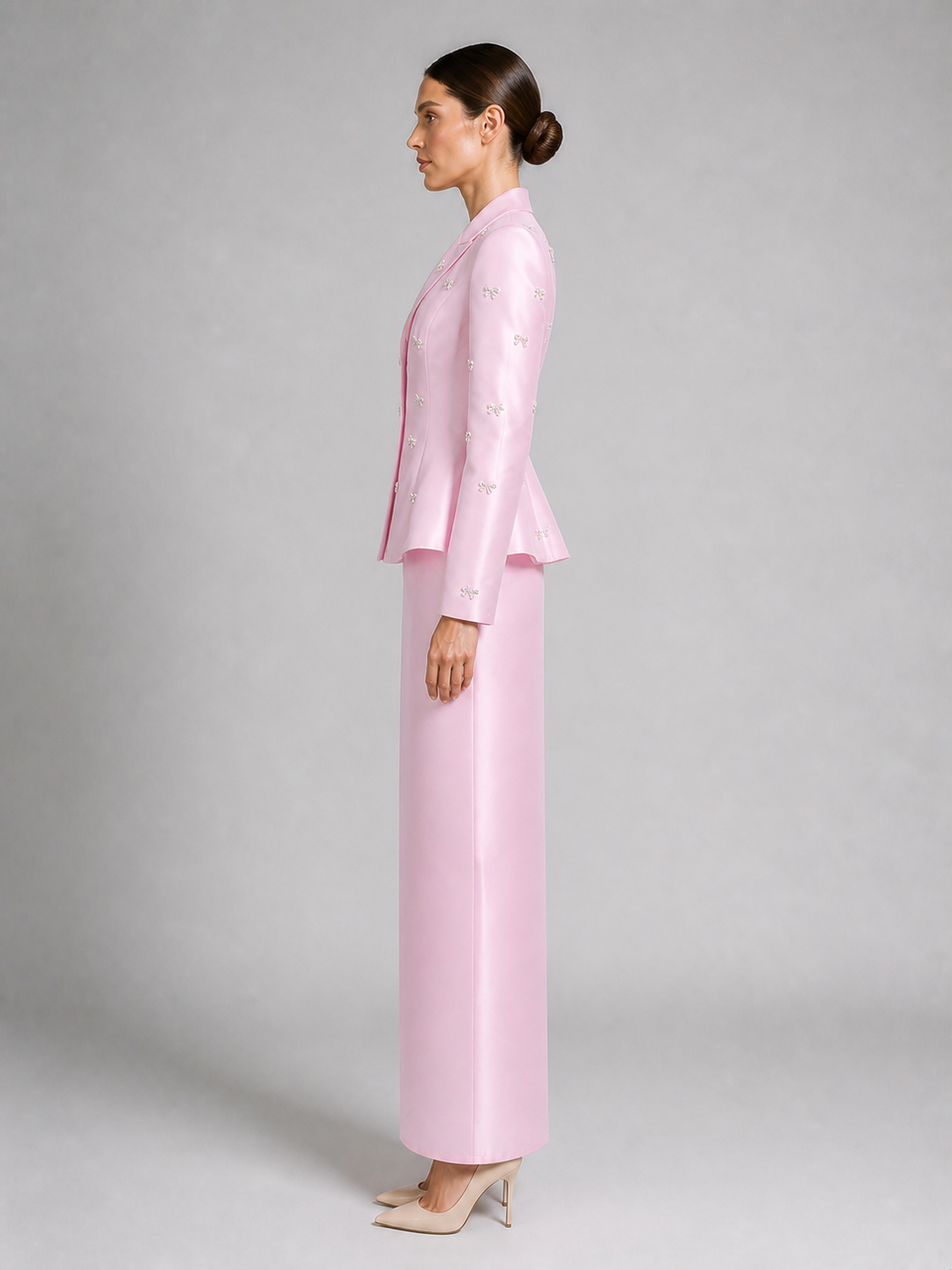 Camille Blush-Pink Long-Sleeve Column Dress – view 3