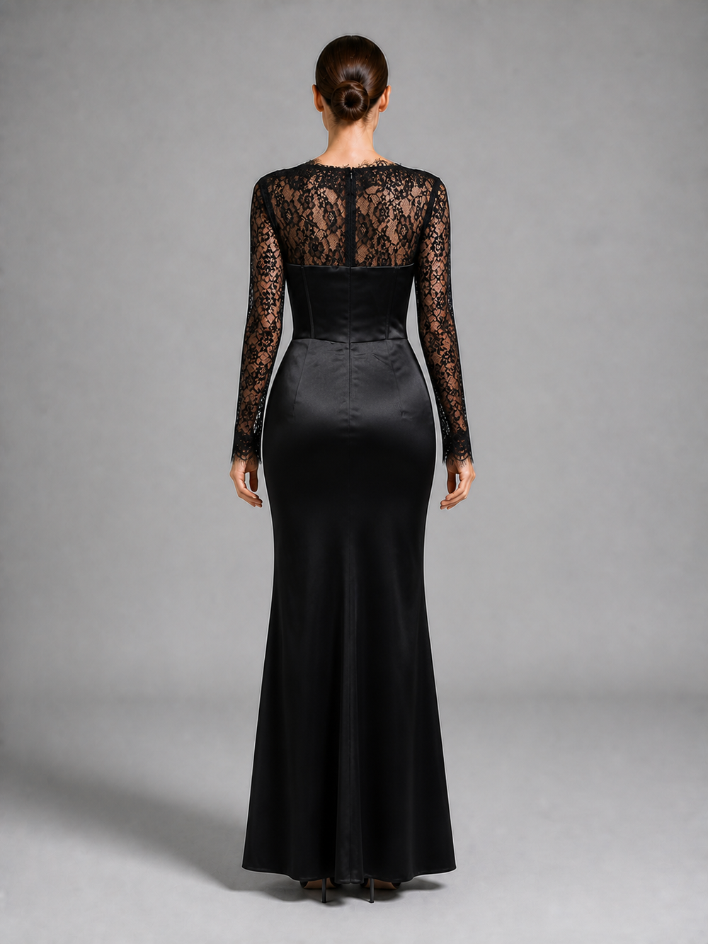 Margot Black Lace Long-Sleeve Gown – view 1