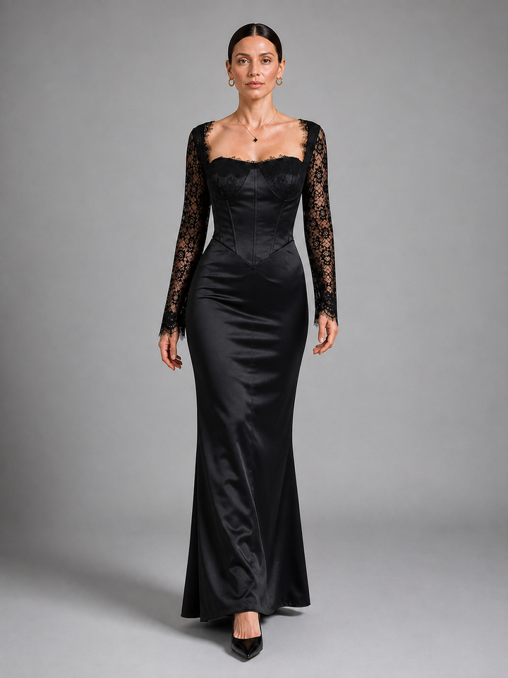 Margot Black Lace Long-Sleeve Gown – view 2