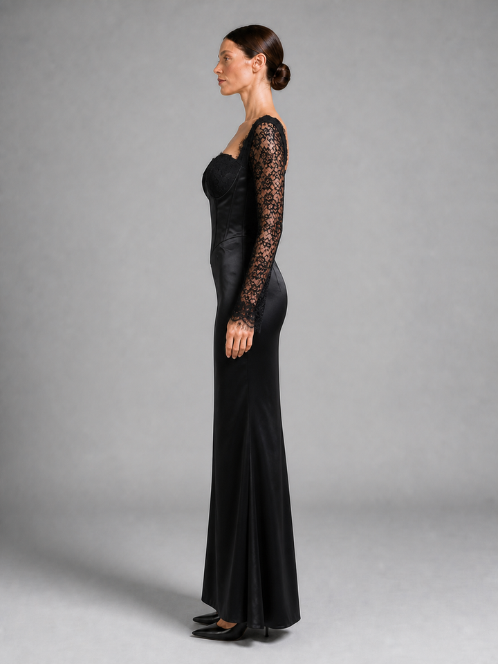 Margot Black Lace Long-Sleeve Gown – view 3