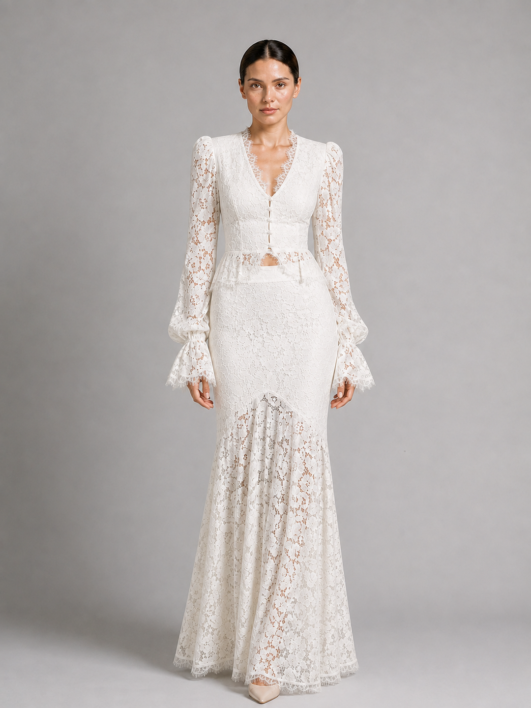 Lucienne Ivory Belted Pleated Midi Dress – view 1