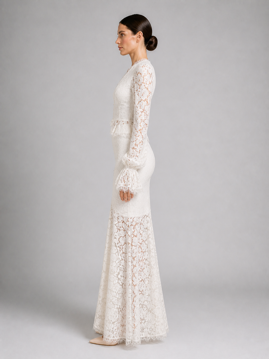 Lucienne Ivory Belted Pleated Midi Dress – view 3