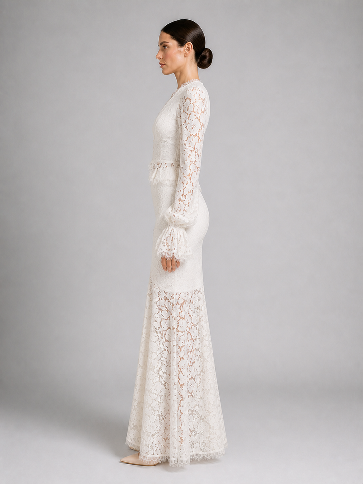 Lucienne Ivory Belted Pleated Midi Dress – view 3
